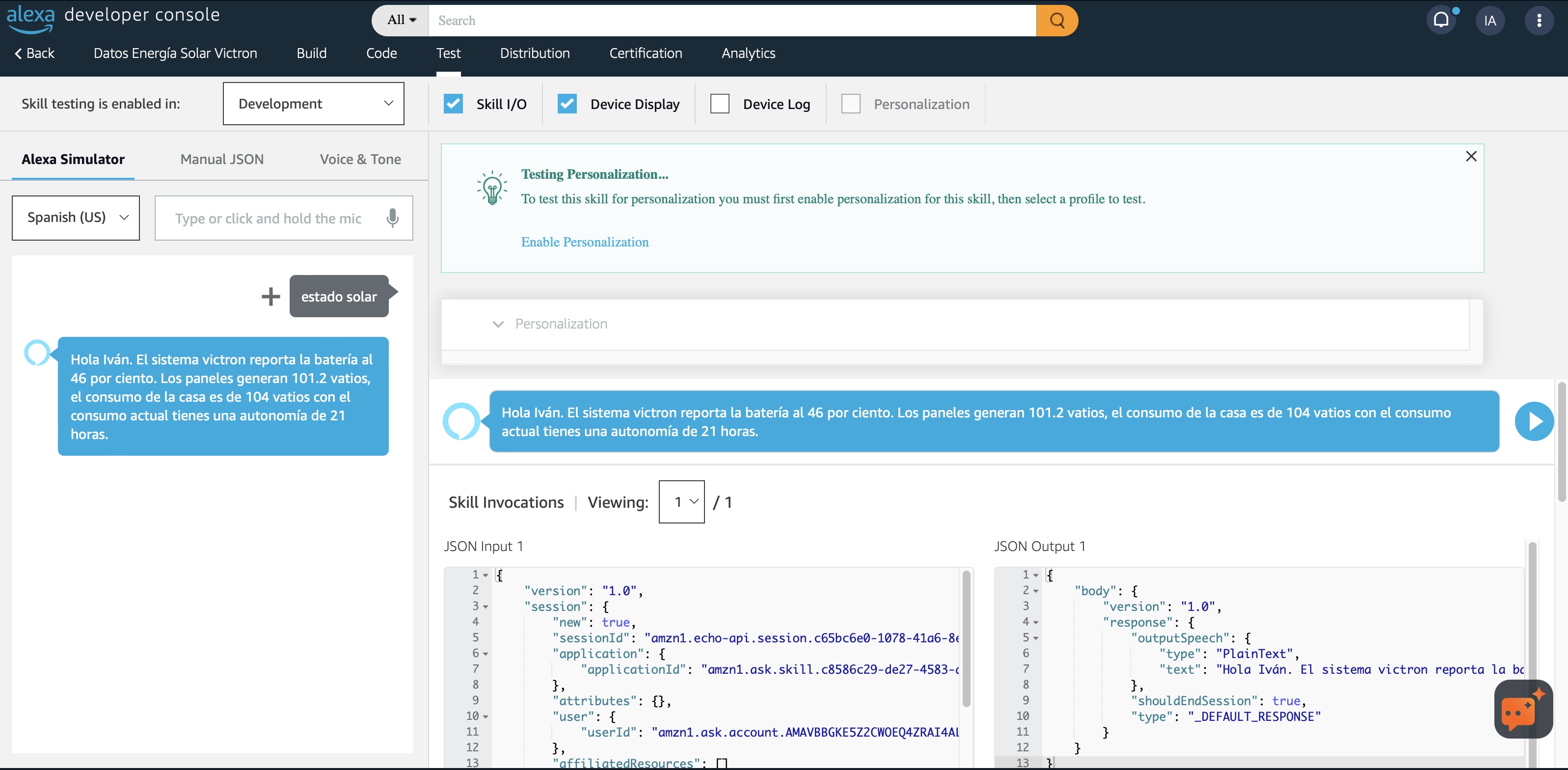 Integración Victron Alexa